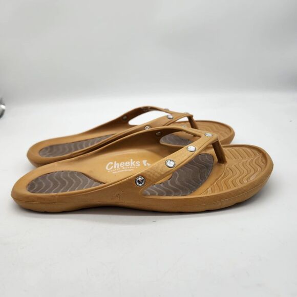Tony Little Cheeks Sandals Flip Flops Round Jewels Beige MISMATCHED SIZES 6 & 7 - Picture 6 of 10